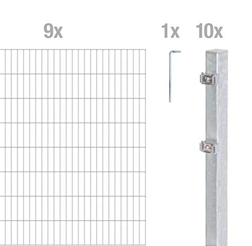 Alberts 651398 Doppelstabmattenzaun als 20 tlg. Zaun-Komplettset | verschiedene Längen und Höhen | feuerverzinkt | Höhe 160 cm | Länge 18 m