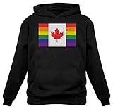 Tstars - Pride Parade Gay & Lesbian Pride Rainbow Canada Flag Hoodie Large Black