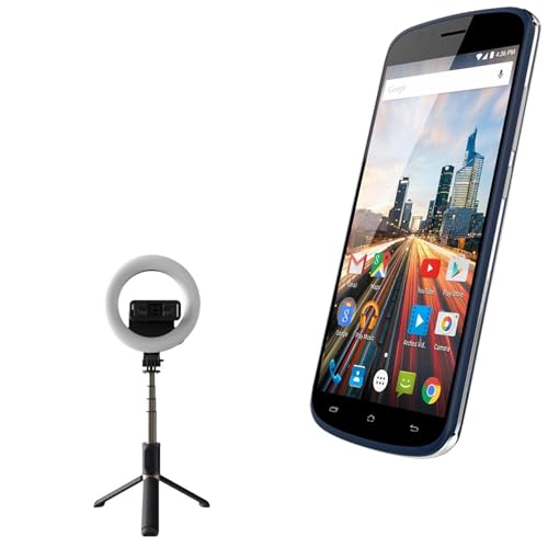 BoxWave Stand and Mount Compatible with Archos 50e Helium - RingLight SelfiePod, Selfie Stick Extendable Arm with Ring Light - Jet Black