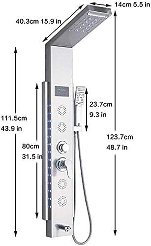 Panel de ducha led columna torre acero inoxidable con grifo, cascada, masaje, pantalla de temperatura, cabezal lluvia y ducha de mano miniatura 2