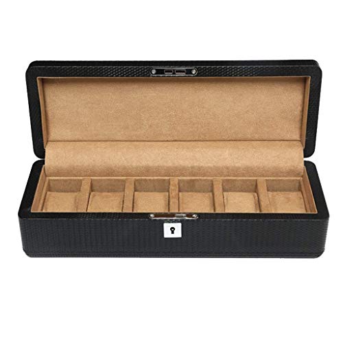 Preisvergleich Produktbild 6 Gitter Armbanduhren PU Leder Quadrat Geschenk Armband Uhr Schmuckschatulle Uhrenbox Schmucketui Organizer Große Geschenkauswahl (schwarz) Lagerung