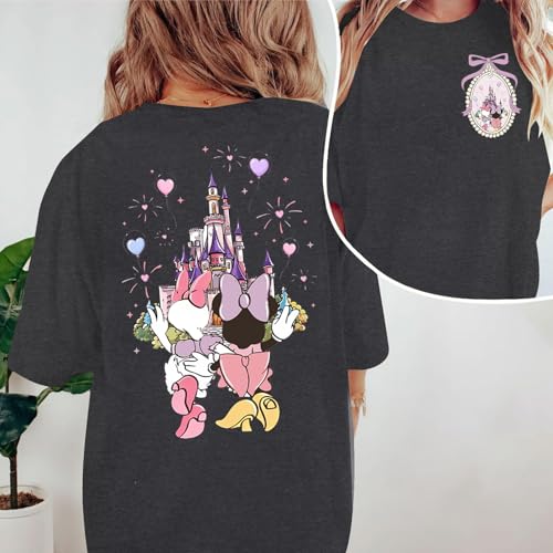 Magical Shirt for Women Magic Kingdom Shirts Oversized Family Vacation Trip Outfit Castle Bow Graphic Tee Dark Grey — view 4