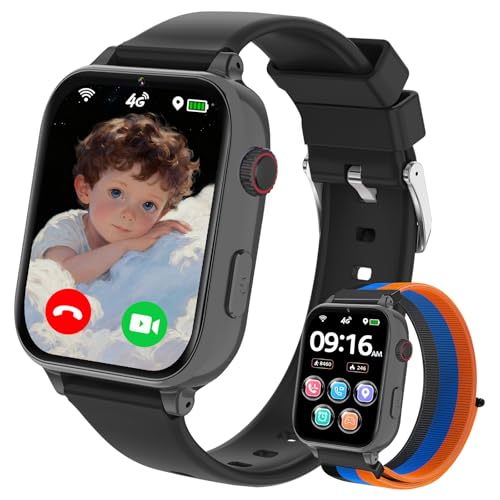 4G Montre Connectée Enfant, Montre Intelligente Pour Enfants Fille Garçon avec GPS SOS Chat Vocal Appel Vidéo WiFi Mode Classe Chronomètre Réveil Jeux,...