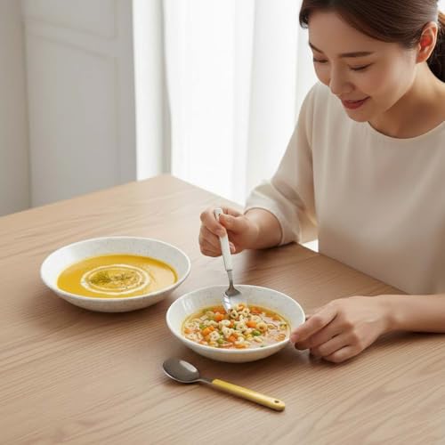 Image of Go Hooked 16-Piece Melamine Dinner Set | Speckled White Crockery with 4 Full Plates, 4 Quarter Plates, 4 Soup Bowls, 1 Large & 2 Small Serving Bowls + Serving Spoon | Break-Resistant & Keeps Food Warm