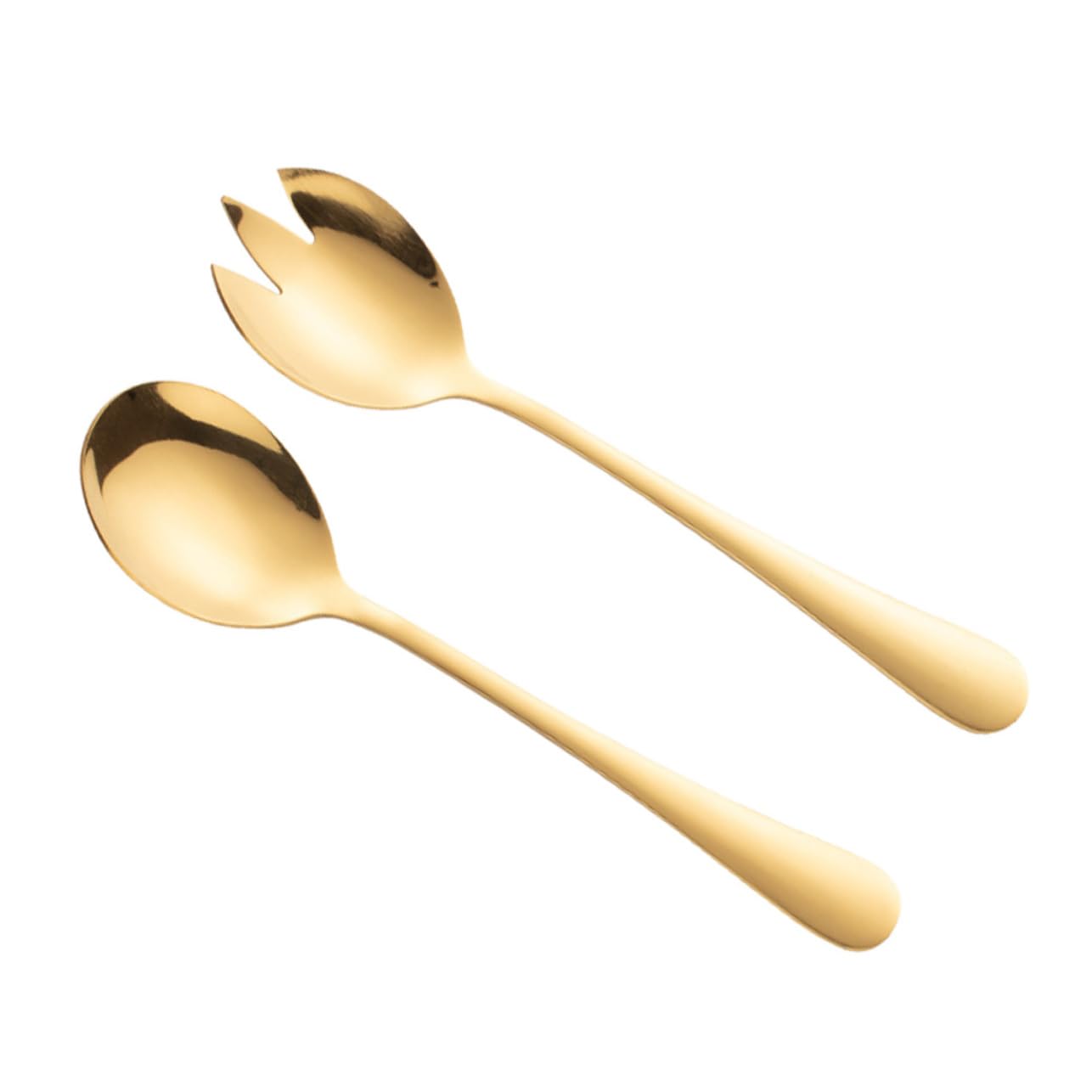 NAMOARLY Gold Plated Salad Spoon Fork Set Dual-use Serving Utensils Stainless Steel Salad Forks