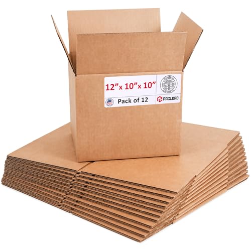 Image of Medium Cardboard Boxes 12 inchL x 10 inchW x 10 inchH (Pack of 12) - USA-Made Packing Boxes for Moving, Shipping, or Storage - USPS, UPS, FedEx Approved - Professional Packing Supplies for Moving