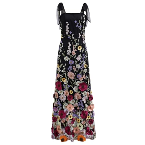 CHICWISH Women 3D Floral Applique Maxi Dress Shoulder Tie Strap Square Neck Elegant Party Long Mesh Tulle Dress Black at Amazon Women's Clothing store CHICWISH Women 3D Floral Applique Maxi Dress Shoulder Tie Strap Square Neck Elegant Party Long Mesh Tulle Dress Black at Amazon Women's Clothing store