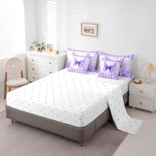 Image of Feelyou Cute Butterfly Full Comforter Set with Sheets for Kids Boys Girls Leopard Print 7 Pieces Bedding Set Butterflies Print Bed in a Bag Glitter Dreamy Princess Soft