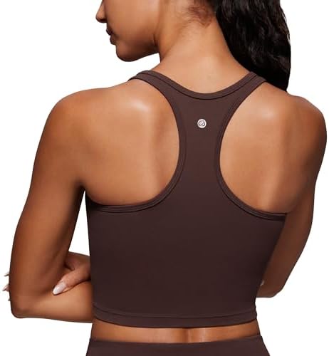 CRZ YOGA Vrouwen Butterluxe Verstelbare Spaghettiband Sportbeha - Scoop Hals Draadloze Gewatteerde Yoga Workout Crop Top Hot Fudge Bruin L