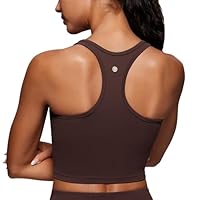 CRZ YOGA Butterluxe Womens Y-Back Racerback Longline Sports Bra - Padded Scoop Neck Workout Crop Tank Top with Built in Bra Hot Fudge Brown X-Large