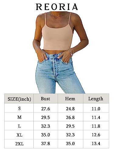 Reoria Women's Summer Sexy Sleeveless Adjustable Spaghetti Strap Cami Camisole Basic Fitted Seamless Yoga Cropped Tank Cute Crop Tops Nude Medium #TOP5