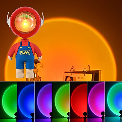 Relogeuhr Sternenhimmel Projektor , Sunset Lamp Sunset Projection Lamp 7Colors Helligkeit Einstellbar 360 ° Schwenkbar Surround,Fotografie Selfie Beleuchtung Schlafzimmer Wohnzimmer Party (rot) Cover