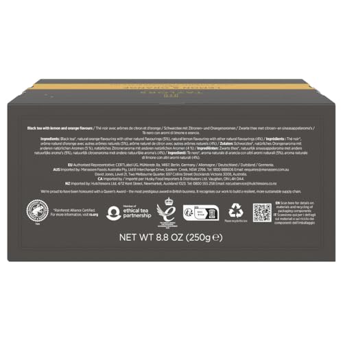 Image of Taylors of Harrogate Lemon & Orange, Black Tea, Individually Wrapped Bags, 100 Count (Pack of 1), Citrussy, Fragrant and Light, Caffeinated, Enjoy Hot or Iced, 100 Teabags