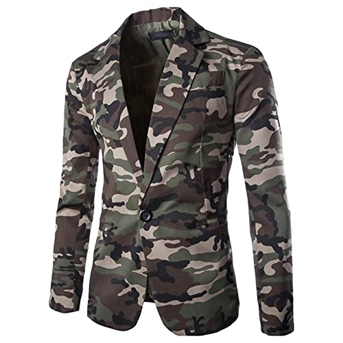 Maiyifu-GJ Men's Camouflage Slim Fit Suit Jackets Lightweight Stylish Printed One Button Blazer Casual Dinner Sports Coat