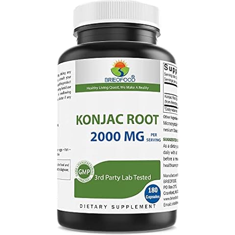 Brieofood Konjac Root Glucomannan 2000 mg per Serving - 180 Vegetarian Capsules Cover