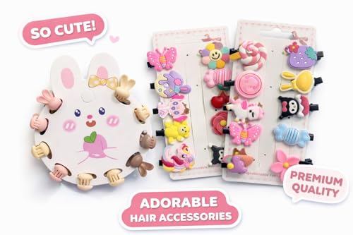 Image of 3 Pack - (30 Clips) Rakshabandhan gift for sister kids Baby Girl Hair Clips Kids Gifts for Girls | Safe Soft No Slip Toddler Cartoon Hair Clips for Girls(20Pcs) | Korean Style Small Flower Pearl Mini Hair Claw Clips with Flower Design(10Pcs), Cute Baby Hair Accessories Set (Random Colors & Designs)