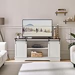 Yaheetech TV Stand for 65 Inch TV, Farmhouse Entertainment Center with Sliding Barn Doors, TV Media Console for Living Room, White & Espresso - Image 3
