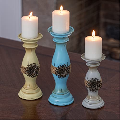 Besti Vintage Candle Holder – Bundle Of 3 X Candlestick Holders – Unique Vintage Room Decor – Candle Holders With Metal Accents – Ideal Home Decoration For Living Or Dining Room #TOP1
