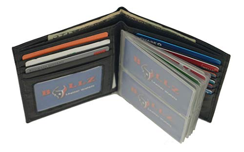 Leather European Bifold Hipster Mens Wallet With Heavy Duty Vinyl Wallet Insert (Black) #TOP2