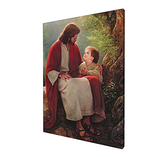 Cynken Jesus Christ And Child Canvas Wall Art Religious Spiritual Painting Inspirational Motivational Portrait Poster Artwork Modern Home Decorations Framed Ready To Hang, 12X16 Inch #TOP3