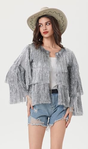 Women's Sequin Jacket Long Sleeve OpenZipper Fahion Shiny Glitter Sparkly Bomber Jackets3