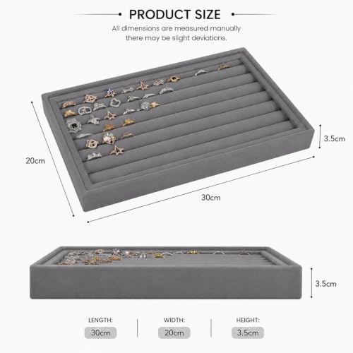 Image of La Trove Velvet Ring Organizer Tray for Drawer, Earrings, Cufflinks, Grey