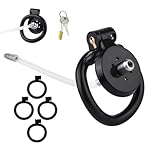 Flat Keuschheitskäfig mit Katheter Peniskäfig mit 4 Gebogenen Ringen Sexspielzeug Cock Cage mit Schloss für die Penisfesselung des Mannes Leichter und Atmungsaktiver Inverted Chastity Cage (Black)
