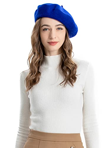 ZLYC Wool French Beret Hat Solid Color Beret Cap for Women Girls (Fantasy Blue)