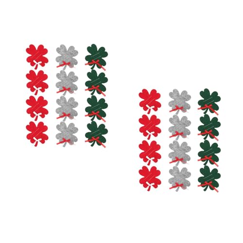 LOGOFUN 24pcs Four Leaf Clover Christmas Wallets Felt Money Cash Clips Portable for Shopping Travel Red Green Gray Holiday Present
