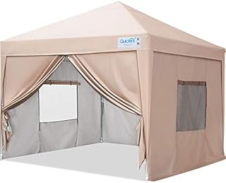 Quictent Privacy 10’x10’ Pop up Canopy Tent Enclosed Instant Gazebo Shelter with Sidewalls and Mesh Windows Waterproof (Beige)