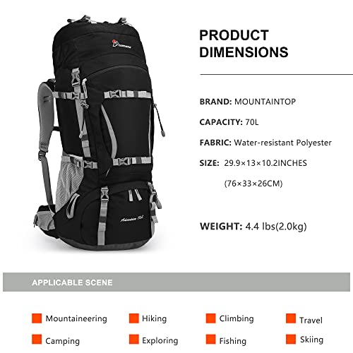 Rucksack 70 Liter MOUNTAINTOP Trekkingrucksack mit Regenschutz
