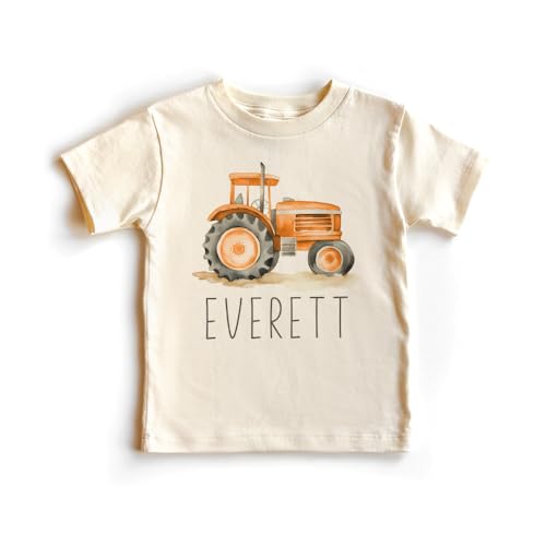 Personalized Orange Tractor Toddler Shirt - Cute Custom Name Farmer - Farm Tractor Tee - Boho Natural Kids Shirts