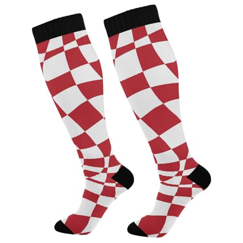Dussdil Burgundy Red Plaid White Tartan Compression Socks for Women Men Christmas Circulation Long Knee Socks for Winter Warm Stockings Socks
