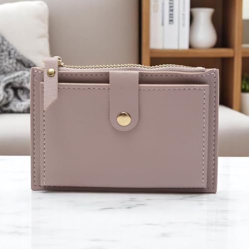 1Pcs Simple Wallet Short Snap & Zip Card Holder PU Leather Purple 13.5x9cm