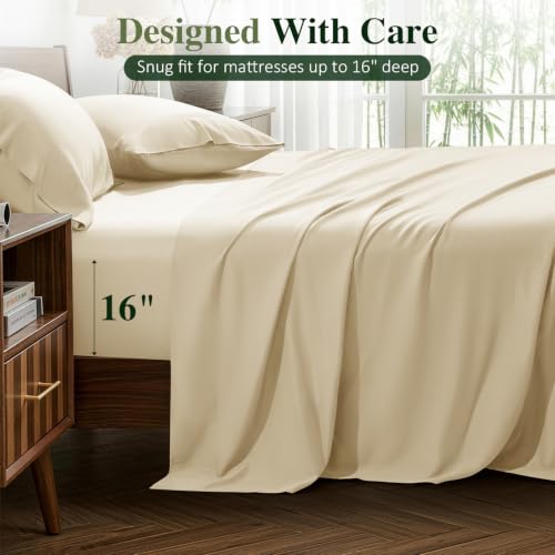 Image of 100% Organically Grown Bamboo Viscose Queen Sheet Set with Pockets on Side