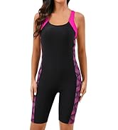 Halcurt Women's Boyleg Racerback Athletic One Piece Swimsuit Modest Knee Lenth Full Coverage Bath...