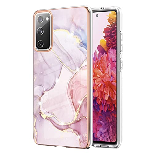 Image of Knoowcase for Samsung Galaxy S20 FE Case Marble Silicone Cover Shockproof Bumper Glitter Plated Gold Edges Protective Flexible TPU Rubber Skin Case for Galaxy S20 FE Women,Rose Gold
