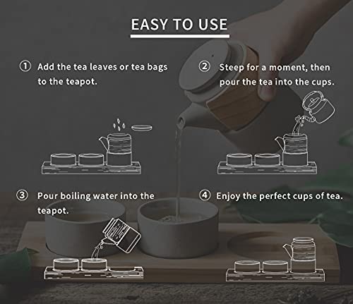 Wonder Nest Tea Set With Tray - Ceramic Teapot And Tea Cups Set With Bamboo Handle Wooden Tray And Tea Towel For Gift Home Office Travel Or Camping - Cuckoo Pattern #TOP6