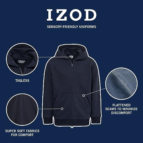 IZOD boys Sensory-friendly Full-zip Hoodie Sweatshirt, Soft Fabric With Pockets & Ribbed Cuffs, Tagless3