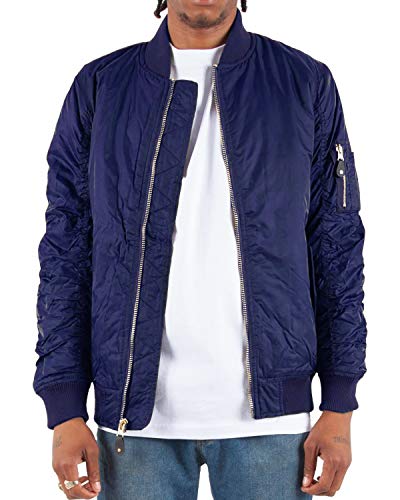 Shaka Wear Men's Flight Jackets  Casual MA-1 Bomber Coat Windbreaker Full Zip Fully Lined Regular and Bigs Navy BJ03_S