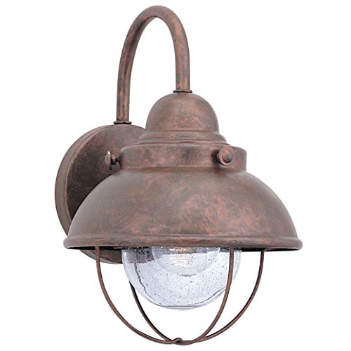 Sea Gull Lighting 8870-44 Sebring One-Light Outdoor Wall Lantern with Clear Seeded Glass Diffuser, Weathered Copper Finish