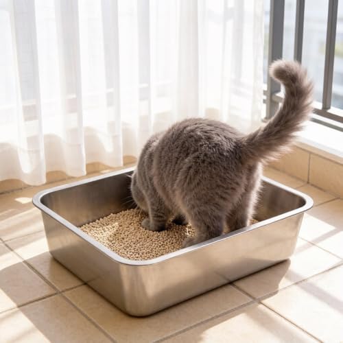 Arenero grande con lados altos para gatos grandes, gris miniatura 7