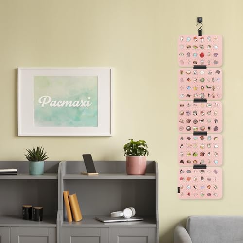 Image of PACMAXI Hanging Enamel Lapel Pin Display Panels Organizer With 5 Loose-leaf Board Pieces, Brooch Pin Enamel Pin Display Pages, Badge Collection Display Holder Holds At Least 120 Pins. (Pink)
