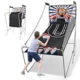 GOPLUS Jeu de Basketball Arcade Pliable, 2 Paniers et 4 Ballons, 8 Modes de Jeux, Capteur Électrique, LED Score, 4 Bouton Fonctionnement, 207x108x205CM (Bleu-Bang)