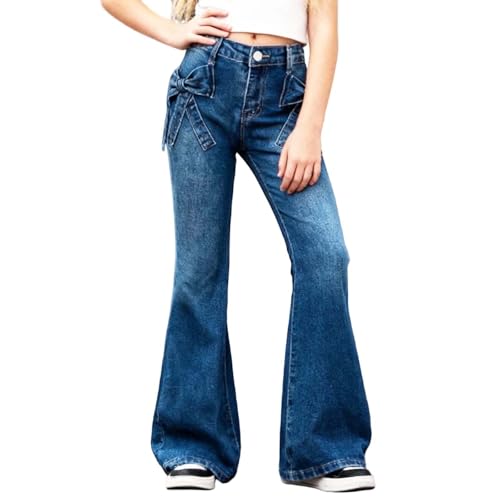 Jean évasé fille stretch anti-compression avec nœud 3D élégant