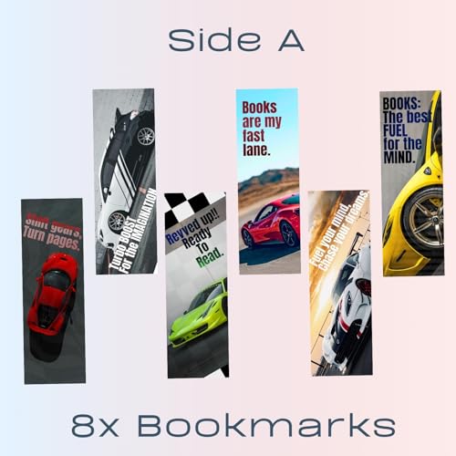 Image of Dia & Tia - Elegant & Durable Themed Magnetic Bookmarks Set � Nature, Fantasy, Inspirational Quotes, and More Best Gift for Book Lovers, Students (Sports Cars, Long)