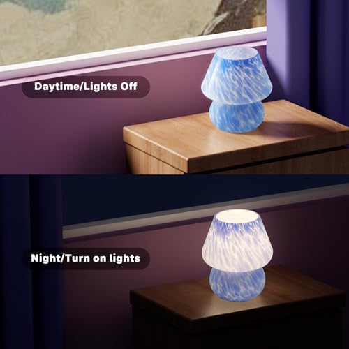 Image of Dawnwake Mushroom Lamp Table Lamp for Bedroom,Small Desk Bedside Lamps for Living Room,Mushroom Decor Cute Mini Modern Mid Century Lamps for Night Stands (Flame Blue)