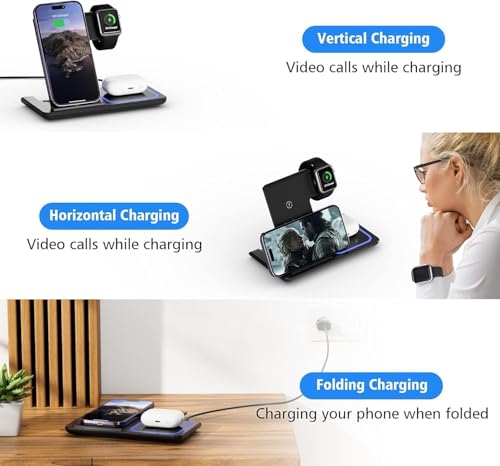 Image of 3 in 1 Wireless Charger Charging Station, Wireless Charger Stand for iPhone17 16 15 14 Pro Max 13 12 11,Charging Dock for AirPods 4 3 2 Pro, Apple Watch 11 /10 /9 /Ultra /8 /SE /7 /6 /5 /4 /3