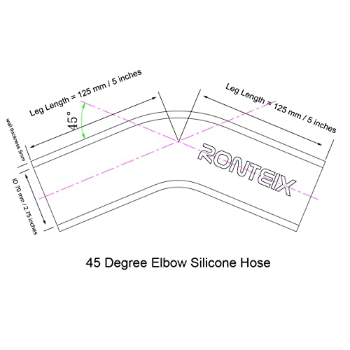 Ronteix Universal 4 Ply High Performance 45 Degree Elbow Coupler Silicone Hose (2.75''(70Mm), Black) #TOP1