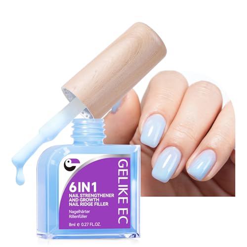 Gelike ec Endurecedor de uñas Crecimiento Rellenador de surcos de uñas: Reparador para uñas finas dañadas y quebradizas Rellenador de surcos transparente